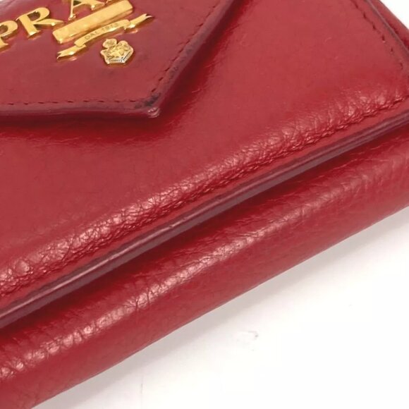 PRADA 1MH021 logo CompactWallet Trifold wallet Leather Red/Gold - Picture 5 of 13
